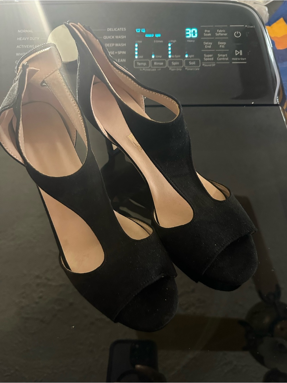 Source Unknown Black Suede Open-Toe Slingback Heels